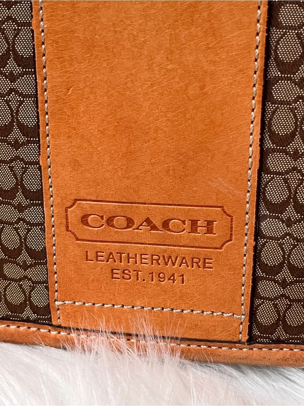 ‘07 Coach Small C Signature Canvas Messenger Bag Natural Vachetta Trim
